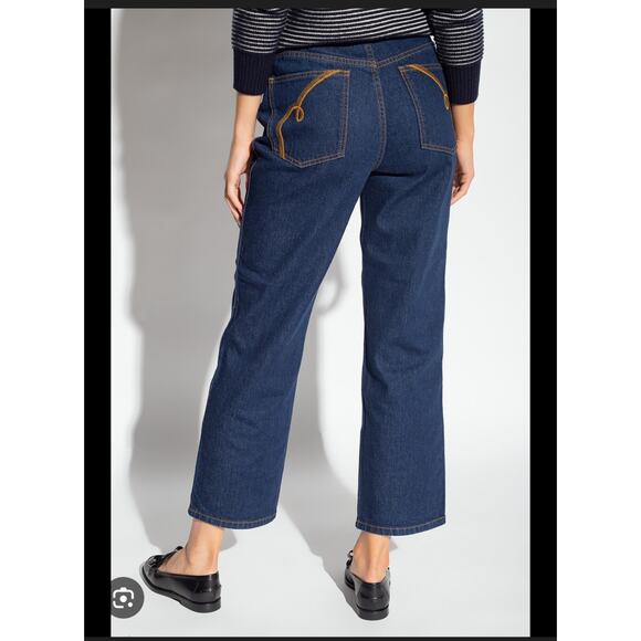 Tory Burch High Rise Straights Jeans Dark Wash Size 32 Excellent Condition - Picture 2 of 9